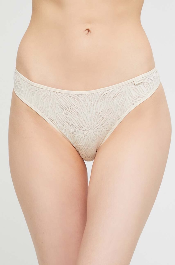 Calvin Klein Underwear stringi koronka beżowy 000QF6878E.PPYX