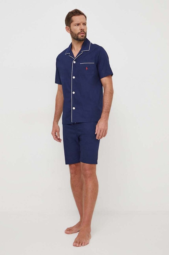 Bavlněné pyžamo Polo Ralph Lauren sada námořnická modř 714899503
