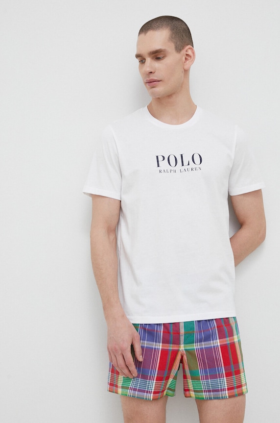 Βαμβακερή πιτζάμα μπλουζάκι Polo Ralph Lauren στάμπα λευκό 714899613