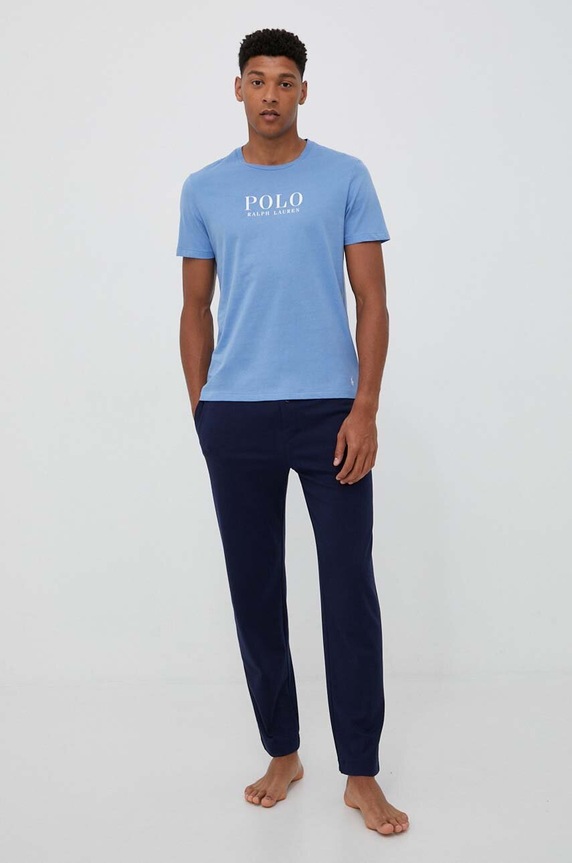 Bavlněné pyžamové tričko Polo Ralph Lauren vrchní modrá 714899613