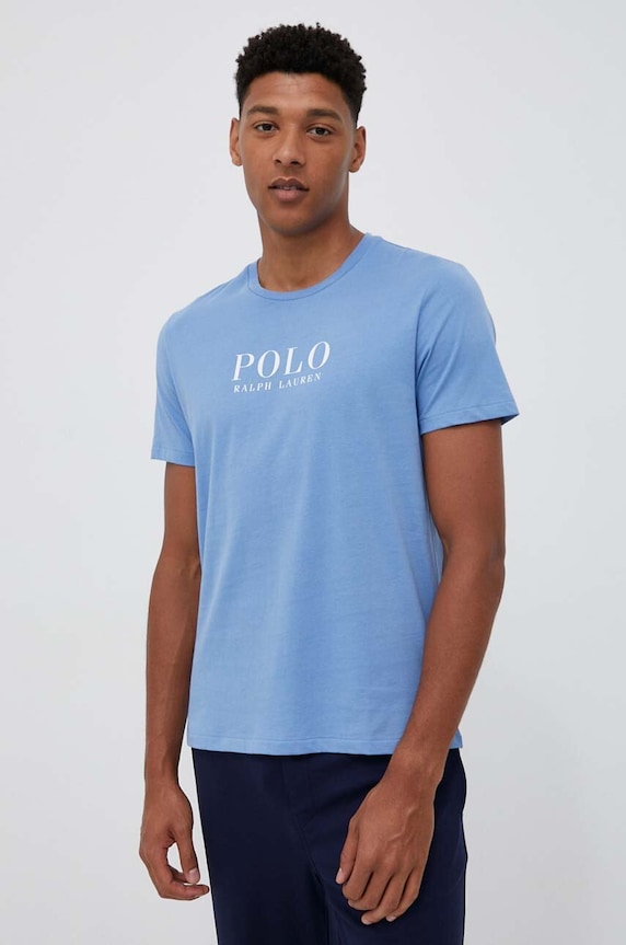 Bavlněné pyžamové tričko Polo Ralph Lauren 714899613 modrá SS26