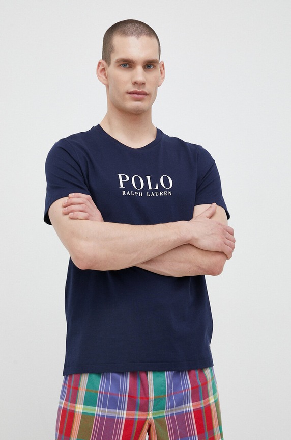 Pamučna pidžama kratkih rukava Polo Ralph Lauren 714899613 mornarsko plava SS26