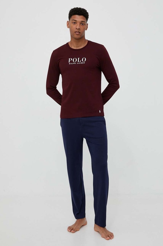 Polo Ralph Lauren longsleeve piżamowy bawełniany nadruk bordowy 714899614