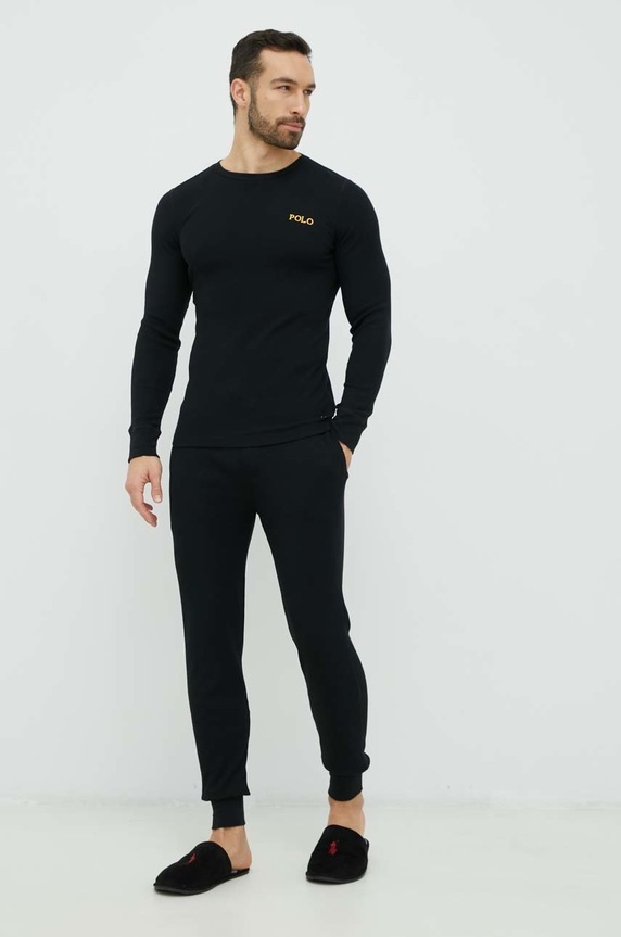 Pyžamové tričko s dlouhým rukávem Polo Ralph Lauren 714899615 černá SS24