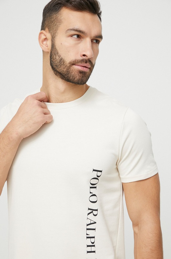 Горнище на пижама с къси ръкави Polo Ralph Lauren горнище бежов 714899619