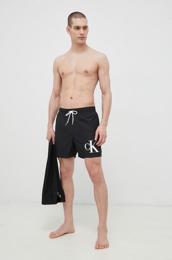 Calvin Klein szorty kąpielowe wzorzyste czarny KM0KM00849.PPYX