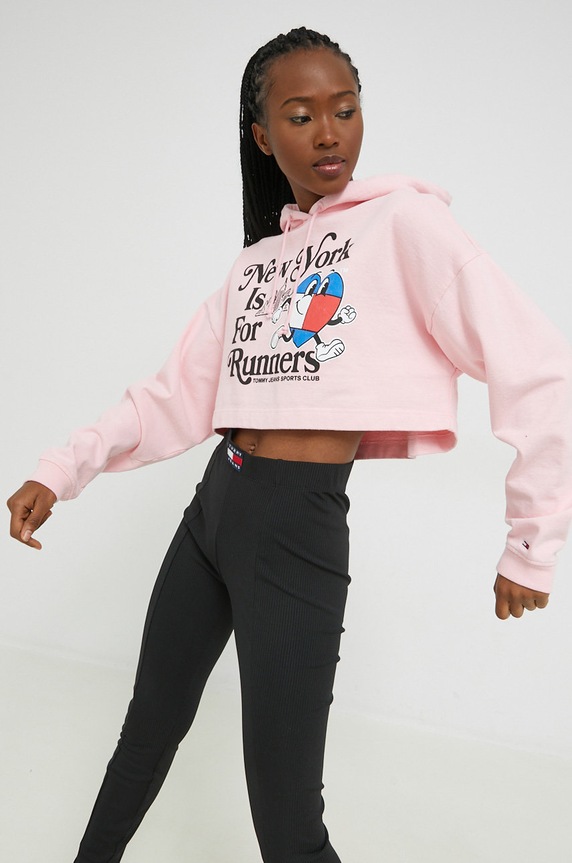 Bombažen pulover Tommy Jeans roza DW0DW14872.PPYX