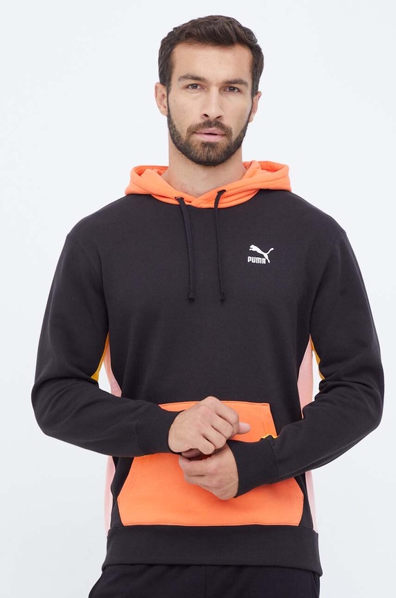 Бавовняна кофта Puma з капюшоном чорний 535619