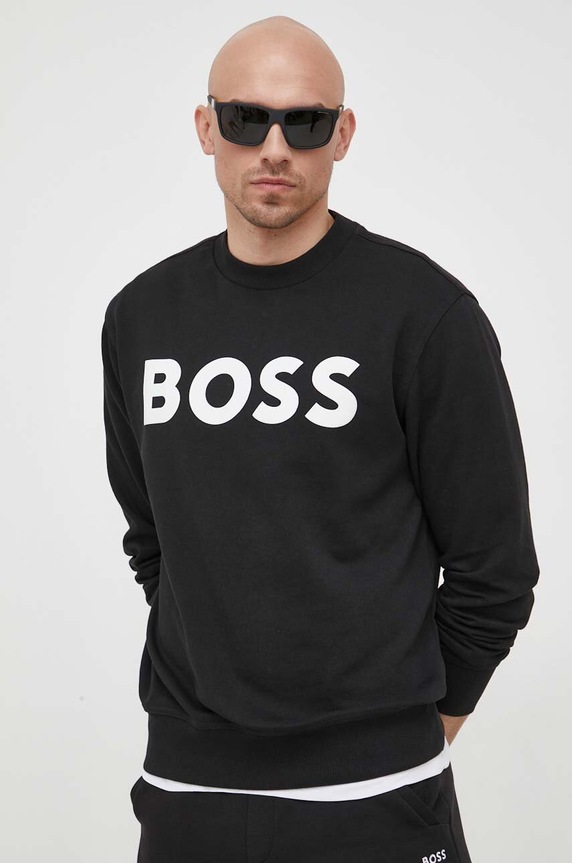 BOSS Orange bluza bawełniana WeBasicCrew nadruk czarny 50487133