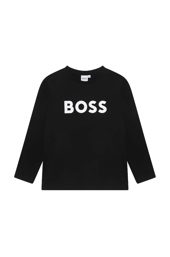 BOSS gyerek pamut hosszú ujjú felső pamut fekete J25P25.114.150