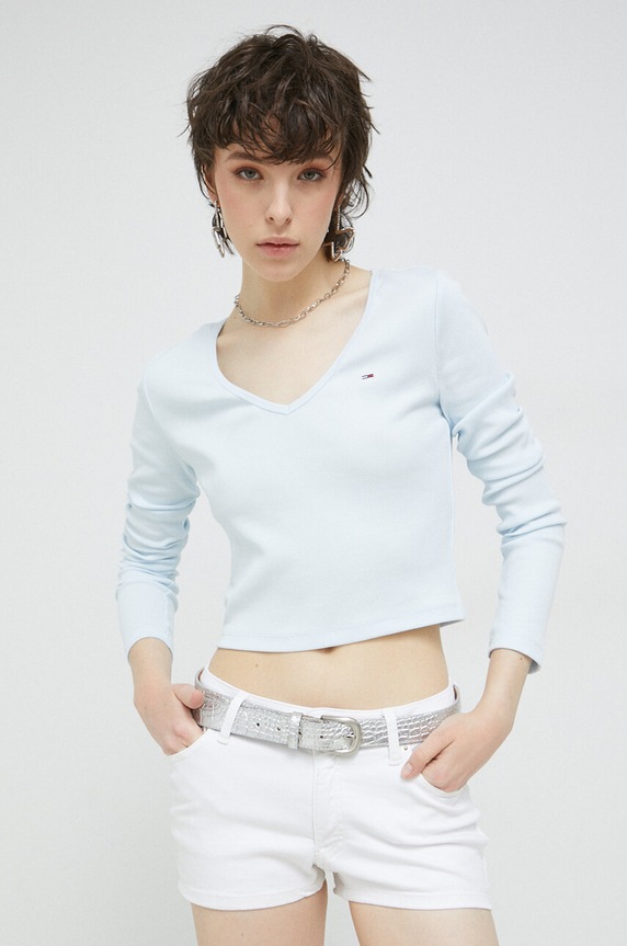 Tommy Jeans longsleeve uni albastru DW0DW14278.PPYX