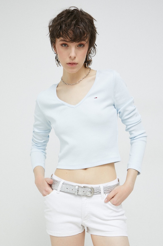 Tommy Jeans longsleeve uni albastru DW0DW14278.PPYX