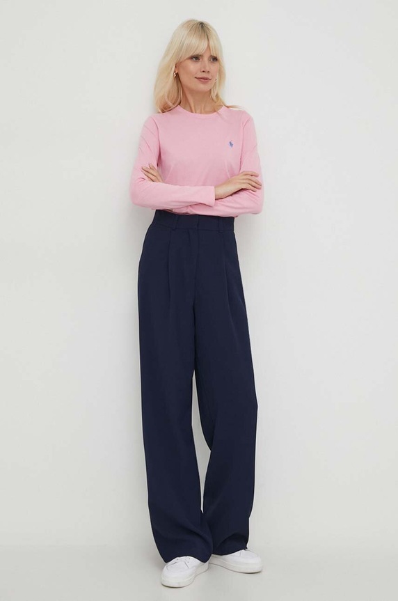 Bavlněné tričko s dlouhým rukávem Polo Ralph Lauren 211898699 růžová AW25