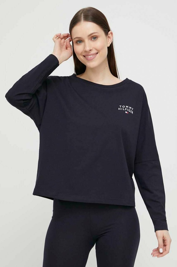 Bavlnené tričko s dlhým rukávom Tommy Hilfiger UW0UW04153.PPYX tmavomodrá SS23