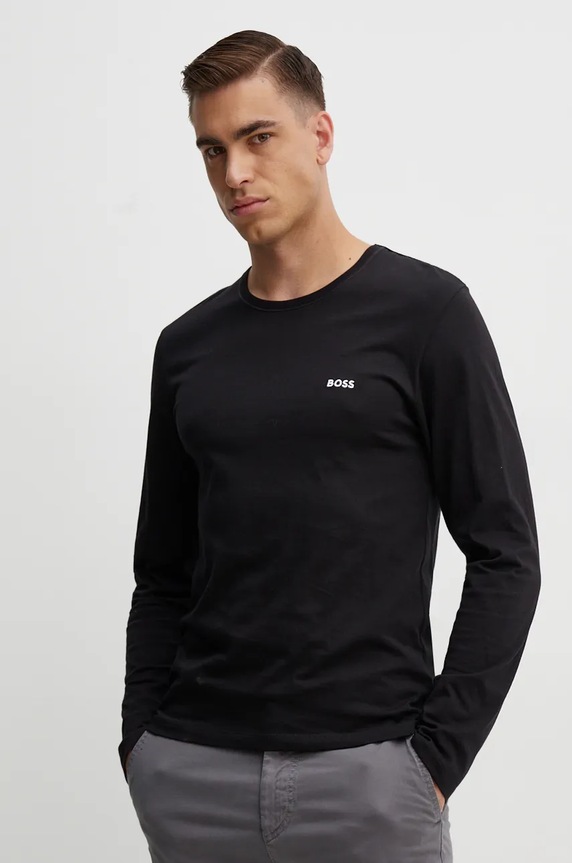 Bavlněné tričko s dlouhým rukávem BOSS LSShirtRN 3P Classic 3-pack 50492321 námořnická modř SS26