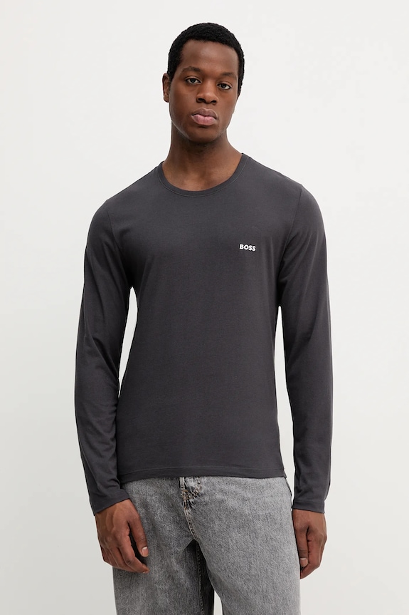 Bavlnené tričko s dlhým rukávom BOSS 3-pak LSShirtRN 3P Classic jednofarebný sivá 50492321