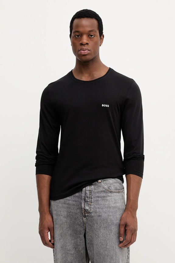 Bavlnené tričko s dlhým rukávom BOSS 3-pak LSShirtRN 3P Classic 50492321 sivá SS26