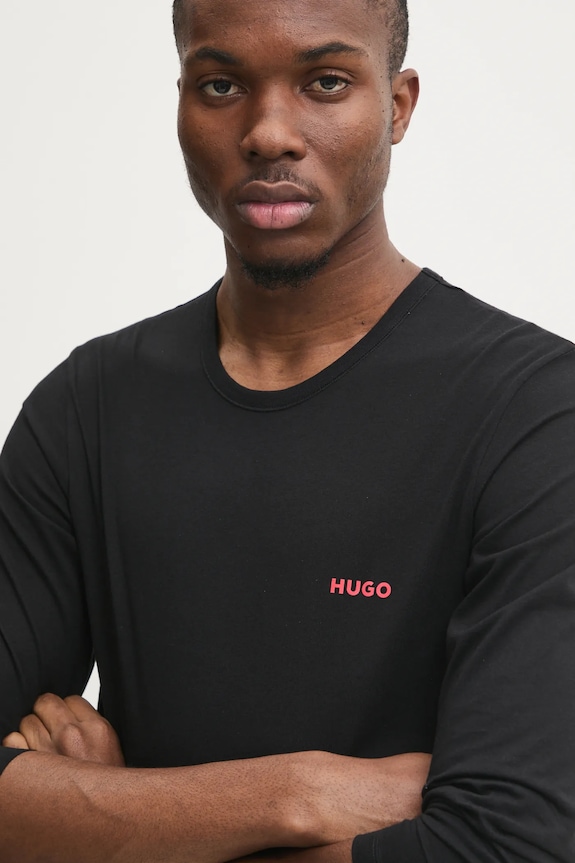 HUGO longsleeve bawełniany lounge 3-pack LS-SHIRT RN TRIPLET 50492631 czarny SS26
