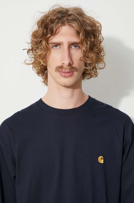 Бавовняний лонгслів Carhartt WIP I026392 темно-синій