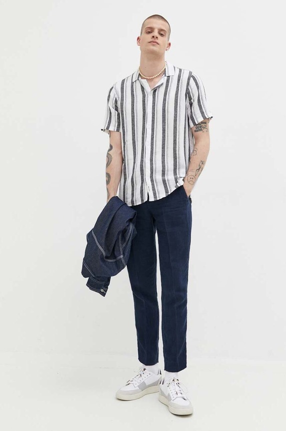 Košeľa s prímesou ľanu Hollister Co. KI325.3090.105 biela SS23