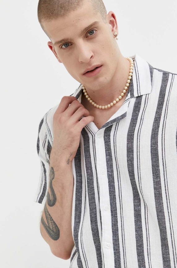 Košeľa s prímesou ľanu Hollister Co. biela KI325.3090.105