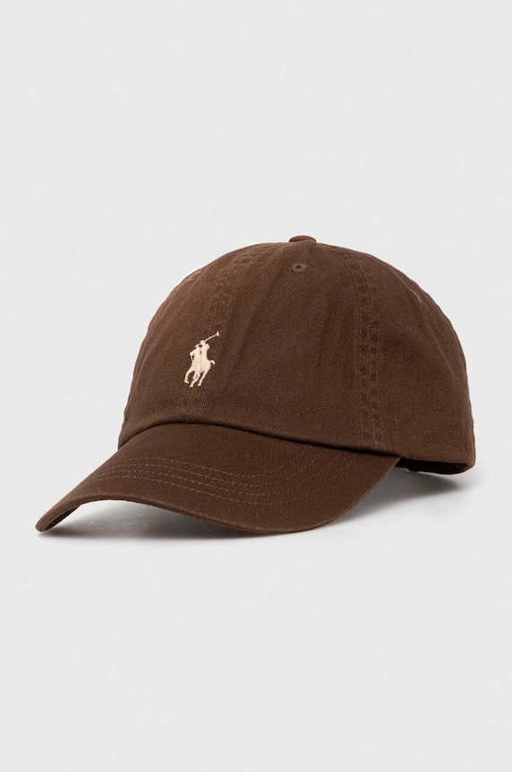 Памучна шапка с козирка Polo Ralph Lauren изчистен кафяв 211912843