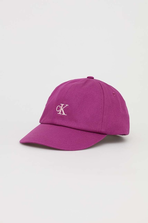 Detská bavlnená šiltovka Calvin Klein Jeans bavlna fialová IU0IU00150.PPYX