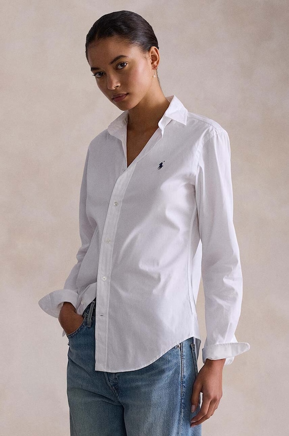 Βαμβακερό πουκάμισο Polo Ralph Lauren μακρύ λευκό 211891376