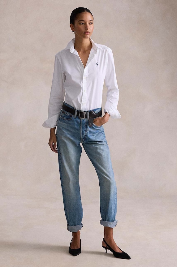 Βαμβακερό πουκάμισο Polo Ralph Lauren 211891376 λευκό