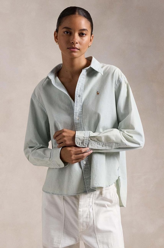Bavlněná košile Polo Ralph Lauren¨ dlouhý modrá 211891420
