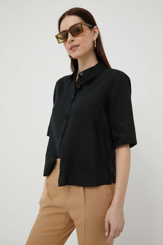 Πουκάμισο από λινό United Colors of Benetton casual μαύρο 5BML5QB75.100