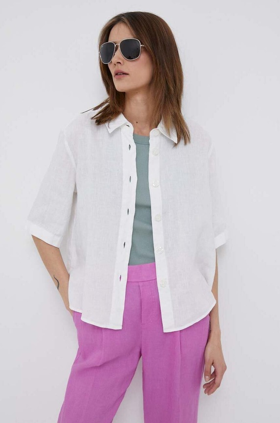 United Colors of Benetton camicia di lino semplice bianco 5BML5QB75.101