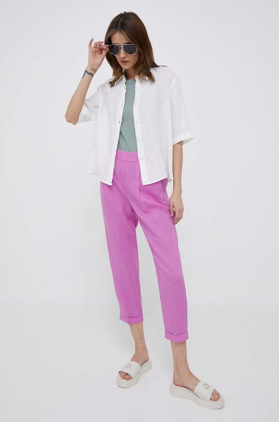 United Colors of Benetton camicia di lino 5BML5QB75.101 bianco AA00
