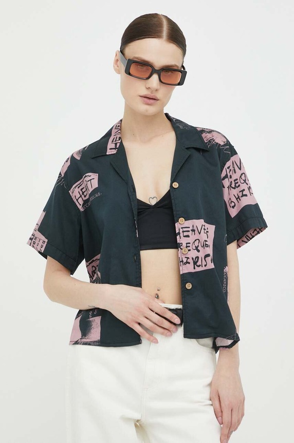 Βαμβακερό πουκάμισο Deus Ex Machina εμπριμέ μαύρο DLP235804
