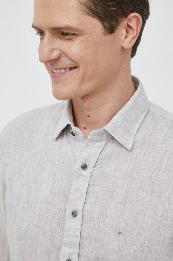 Michael Kors košile pánská lněná béžová MK0DS01099