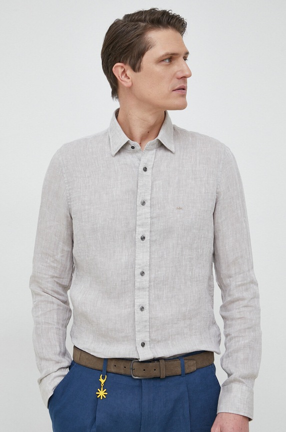 Michael Kors košile pánská lněná béžová MK0DS01099