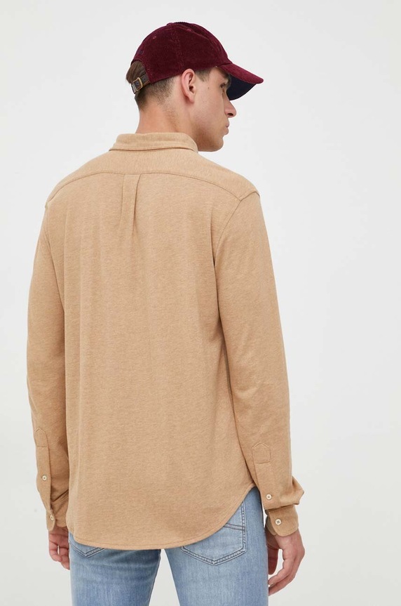 Βαμβακερό πουκάμισο Polo Ralph Lauren μπεζ 710654408