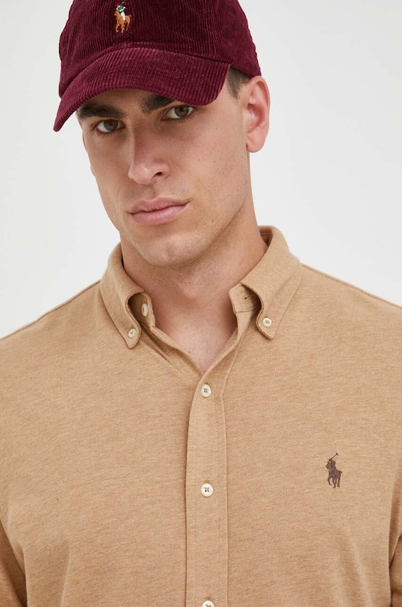 Βαμβακερό πουκάμισο Polo Ralph Lauren 710654408 μπεζ