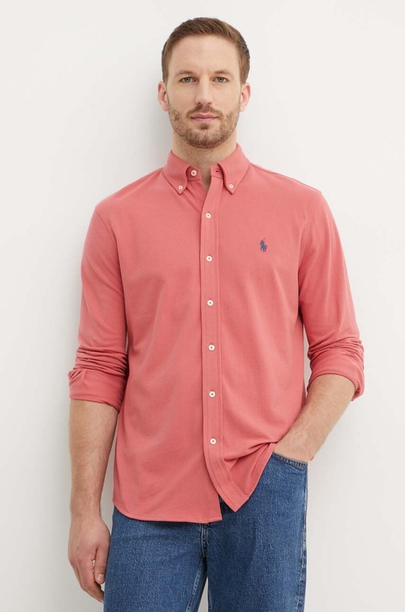 Polo Ralph Lauren košeľa pánska bavlnená jednofarebný ružová 710654408