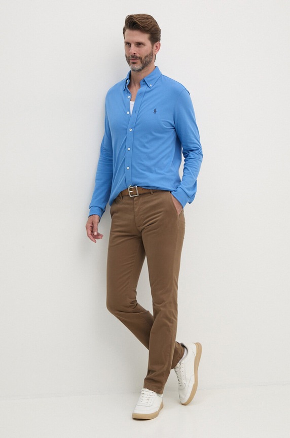 Odzież Polo Ralph Lauren koszula męska bawełniana 710654408 niebieski