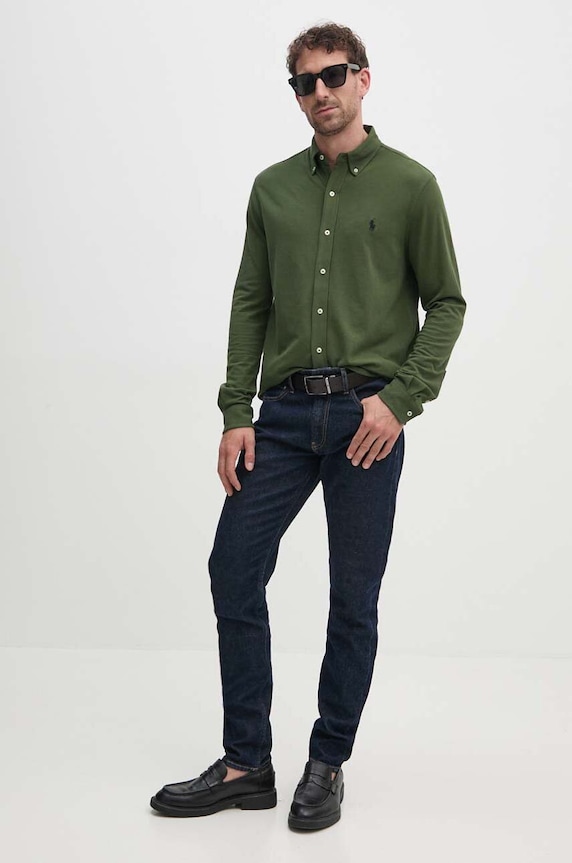 Oblečenie Polo Ralph Lauren košeľa pánska bavlnená 710654408 zelená