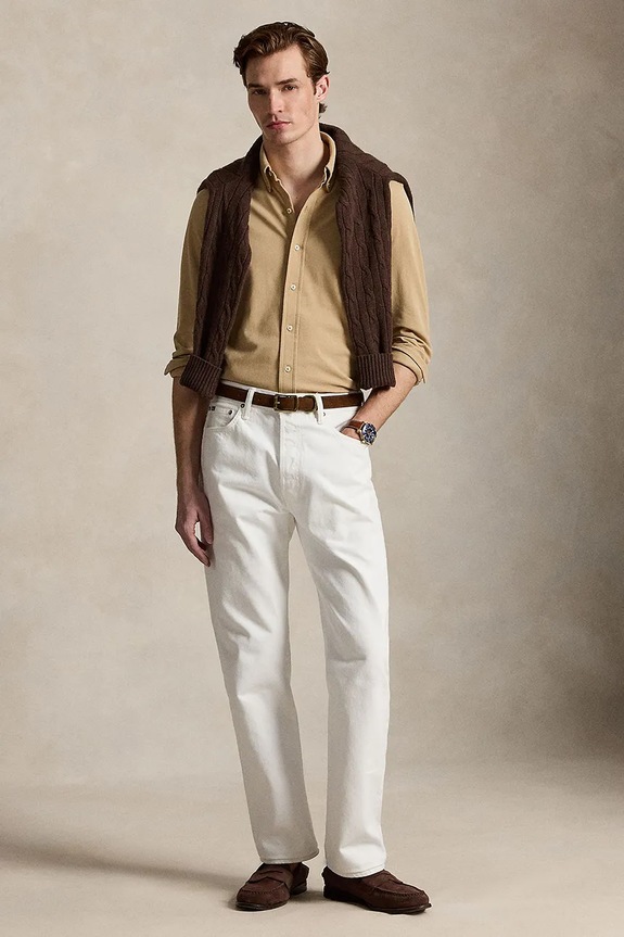 Odzież Polo Ralph Lauren koszula męska bawełniana 710654408 beżowy