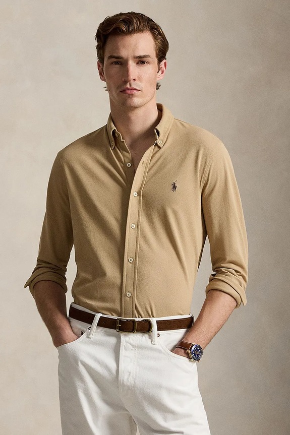 Polo Ralph Lauren koszula męska bawełniana bawełna beżowy 710654408