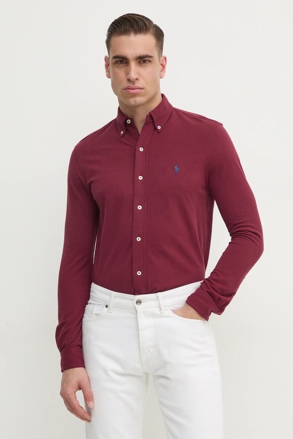 Polo Ralph Lauren πουκάμισο ανδρικό βαμβακερό μακρύ μπορντό 710654408