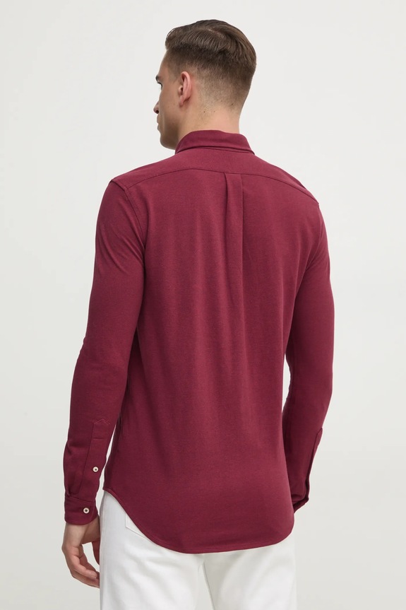 Polo Ralph Lauren πουκάμισο ανδρικό βαμβακερό μπορντό 710654408