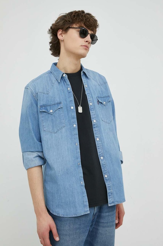 Levi's koszula jeansowa bawełna niebieski 85744.0047