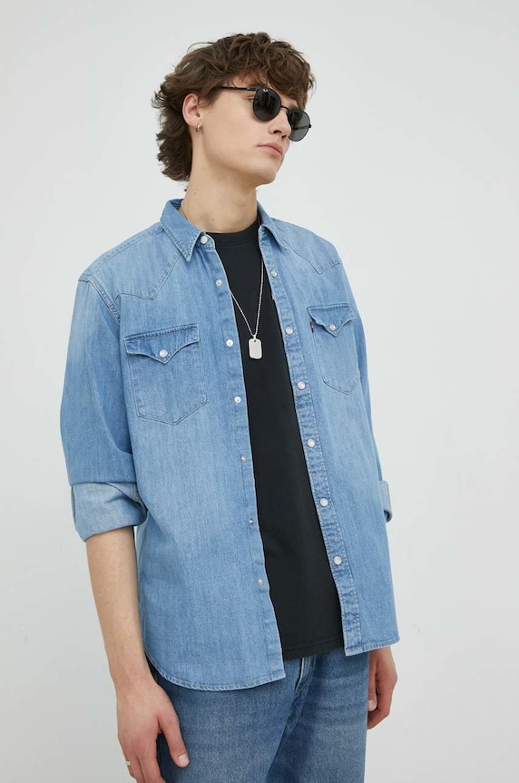 Levi's koszula jeansowa bawełna niebieski 85744.0047
