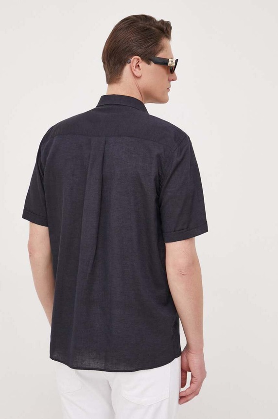 Odzież Liu Jo koszula z domieszką lnu M123P201SHORTLINEN granatowy