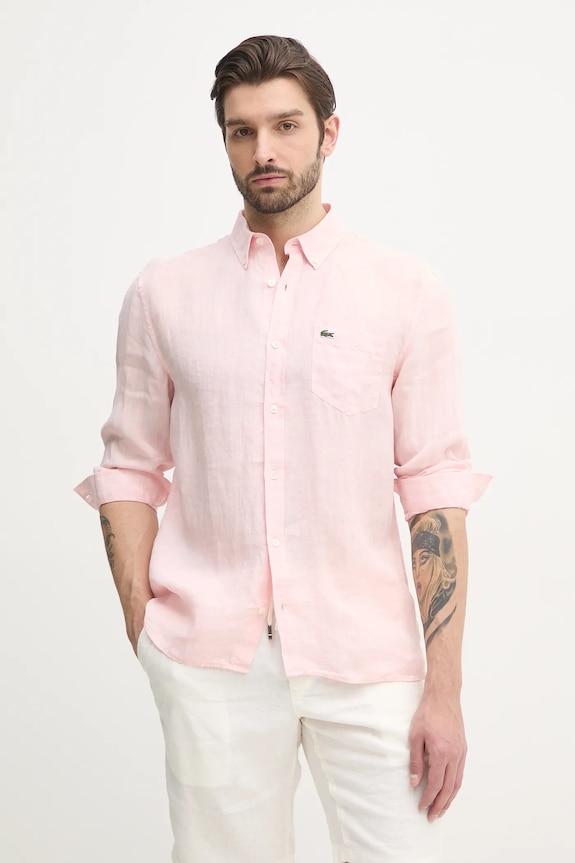 Lacoste camicia di lino regolare rosa CH5692