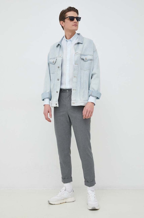 Ľanová košeľa Lacoste CH5692 modrá SS25